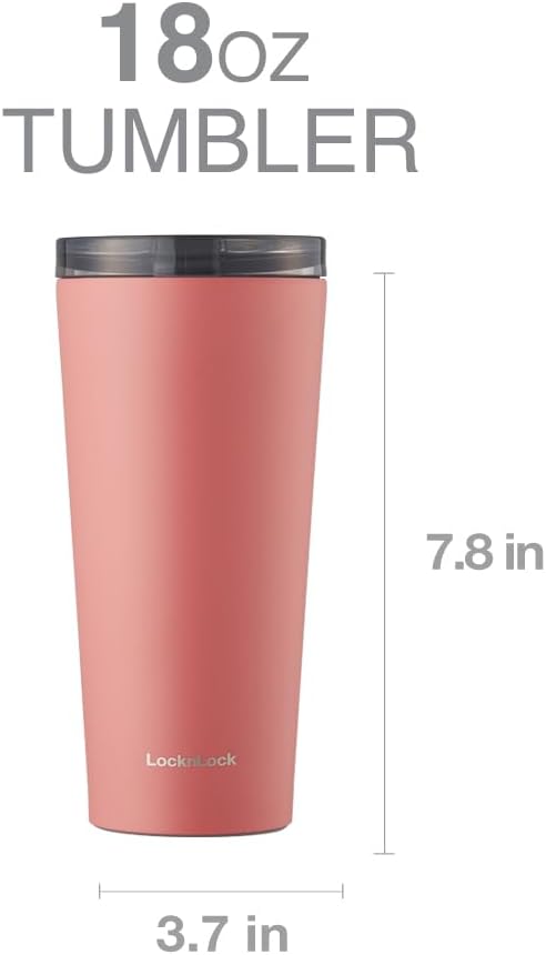 Clip Tumbler Black 18oz, Coffee Tumbler with Leak Proof Lid, BPA-Free Double Wall Stainless Steel Vacuum Insulated Travel Mug Cup for Hot & Cold Beverage