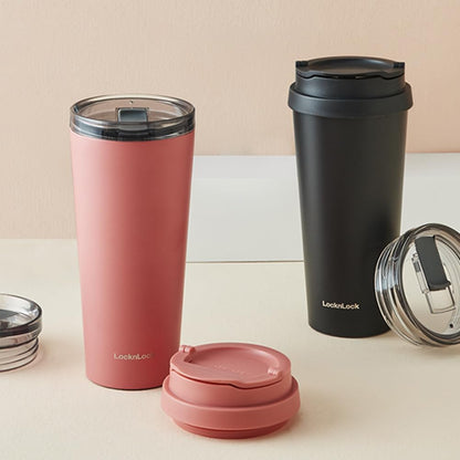 Clip Tumbler Black 18oz, Coffee Tumbler with Leak Proof Lid, BPA-Free Double Wall Stainless Steel Vacuum Insulated Travel Mug Cup for Hot & Cold Beverage