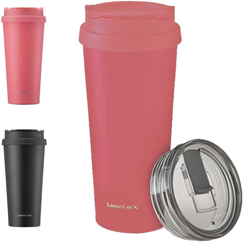 Clip Tumbler Black 18oz, Coffee Tumbler with Leak Proof Lid, BPA-Free Double Wall Stainless Steel Vacuum Insulated Travel Mug Cup for Hot & Cold Beverage