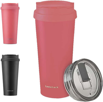 Clip Tumbler Black 18oz, Coffee Tumbler with Leak Proof Lid, BPA-Free Double Wall Stainless Steel Vacuum Insulated Travel Mug Cup for Hot & Cold Beverage