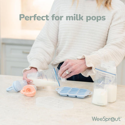 Silicone Baby Food Feeders + Freezer Tray for Batch Prep, Set of 2, Introduce New Foods Safely, Double as Teething Toys, Includes 2 Extra Pouches & Travel Lids, Dishwasher Safe