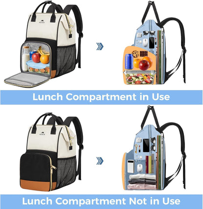 Insulated Lunch Backpack for Women, 15.6 Inch Work Laptop Backpack