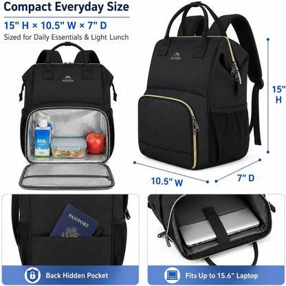 Insulated Lunch Backpack for Women, 15.6 Inch Work Laptop Backpack