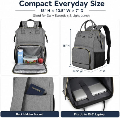 Insulated Lunch Backpack for Women, 15.6 Inch Work Laptop Backpack