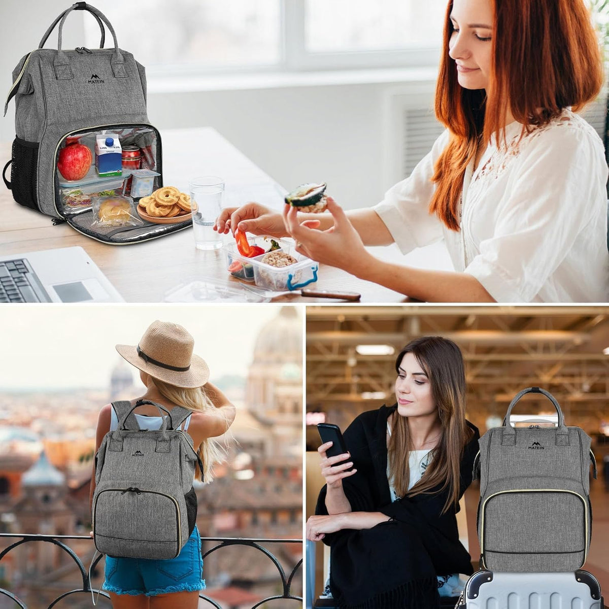 Insulated Lunch Backpack for Women, 15.6 Inch Work Laptop Backpack