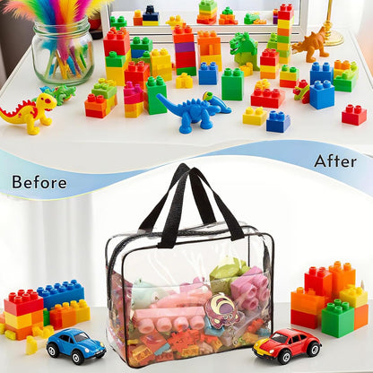 6 Pcs Storage Bags with Zipper - Large Board Game Storage with Labels, Clear & Waterproof Toy Organizer for Building Blocks, Puzzles (Black)