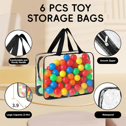 6 Pcs Storage Bags with Zipper - Large Board Game Storage with Labels, Clear & Waterproof Toy Organizer for Building Blocks, Puzzles (Black)