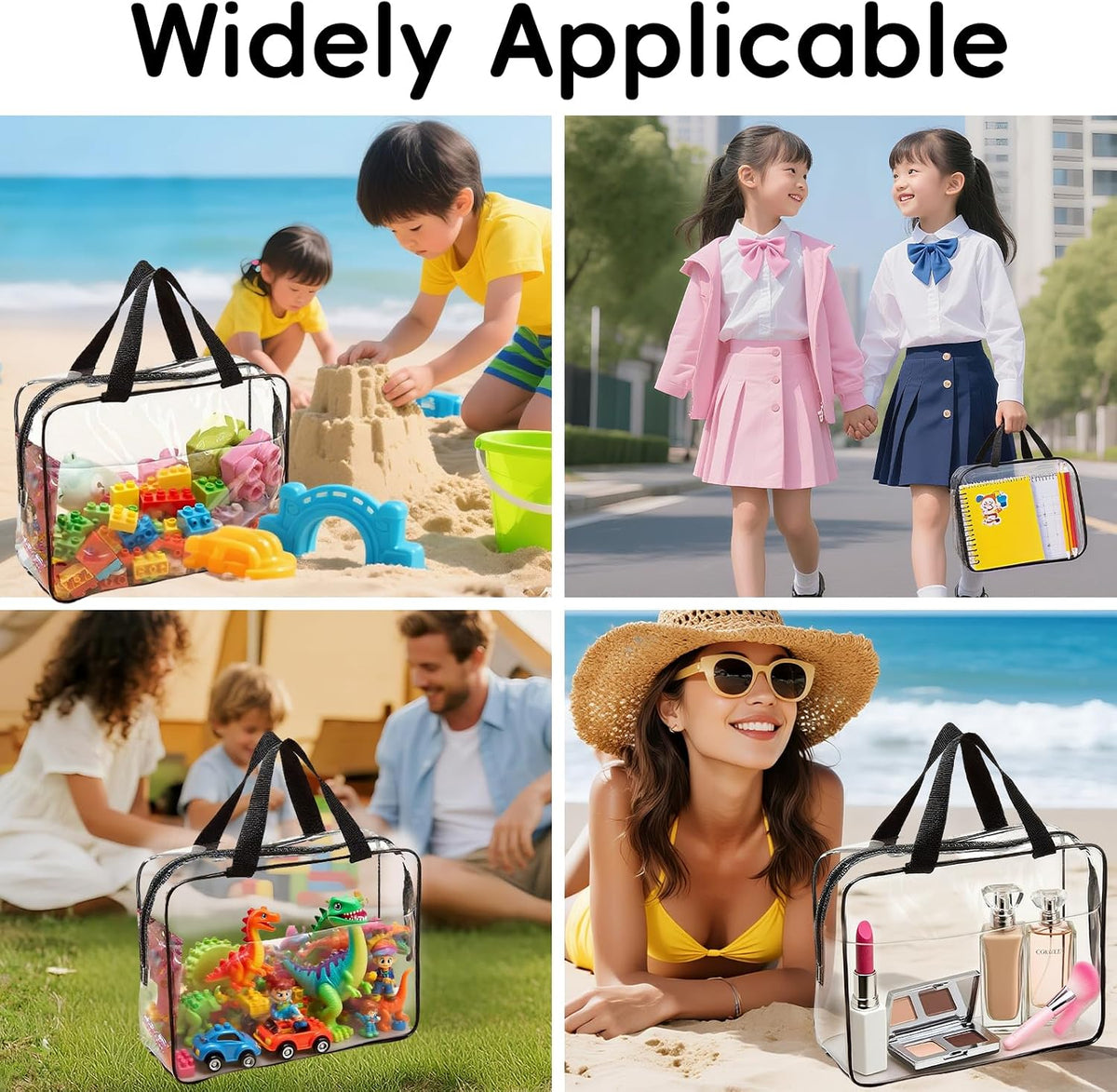 6 Pcs Storage Bags with Zipper - Large Board Game Storage with Labels, Clear & Waterproof Toy Organizer for Building Blocks, Puzzles (Black)
