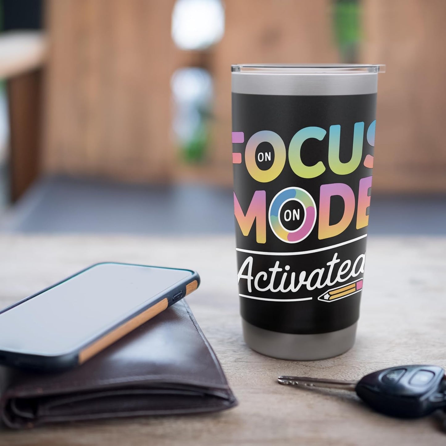 Focus Mode Activated Colorful Text Art Stainless Steel Insulated Tumbler