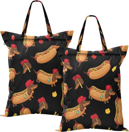 Funny Hot Dog Waterproof Travel Laundry Bag Easy Care 2-pk