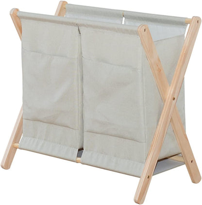 Laundry Hamper Laundry Room Organizing Double Laundry Baskets with Removable Bag, Foldable 2 Sections Laundry Hamper for Home/Bedroom/Bathroom/Nursery, Wood Frame(Beige)