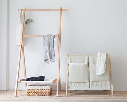 Laundry Hamper Laundry Room Organizing Double Laundry Baskets with Removable Bag, Foldable 2 Sections Laundry Hamper for Home/Bedroom/Bathroom/Nursery, Wood Frame(Beige)