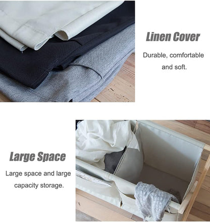 Laundry Hamper Laundry Room Organizing Double Laundry Baskets with Removable Bag, Foldable 2 Sections Laundry Hamper for Home/Bedroom/Bathroom/Nursery, Wood Frame(Beige)