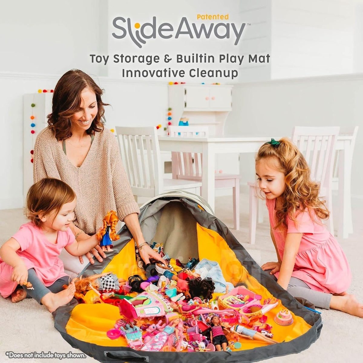SlideAway Toy Storage Organizer & Extra Large 52" Play Mat, Collapsible Storage Bins for Building Bricks, Small Blocks, Toys, Drawstring Cleanup for Kids Playroom & Classroom, Blue