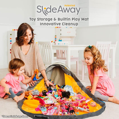 SlideAway Toy Storage Organizer & Extra Large 52" Play Mat, Collapsible Storage Bins for Building Bricks, Small Blocks, Toys, Drawstring Cleanup for Kids Playroom & Classroom, Blue