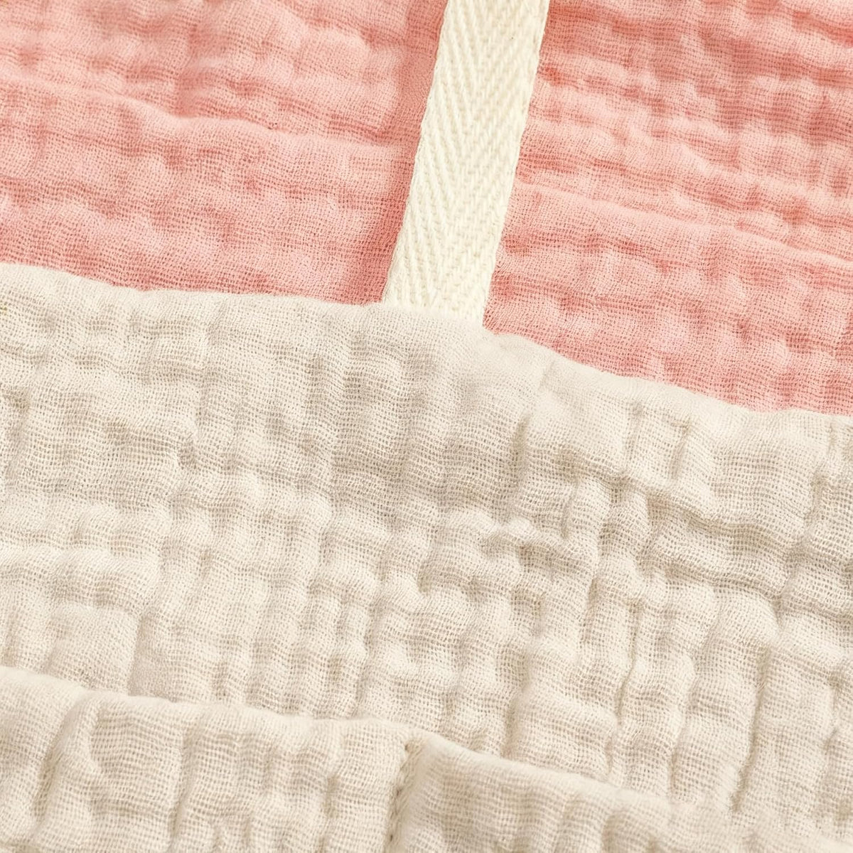 Muslin Cotton Baby Bedside Hanging Storage Bag, 2-Pocket Crib Diaper Caddy Organizer, Nursery Organization Holder for Cribs, Playard, Changing Table or Wall, Milk Bottle Bib Organizing Oatmeal