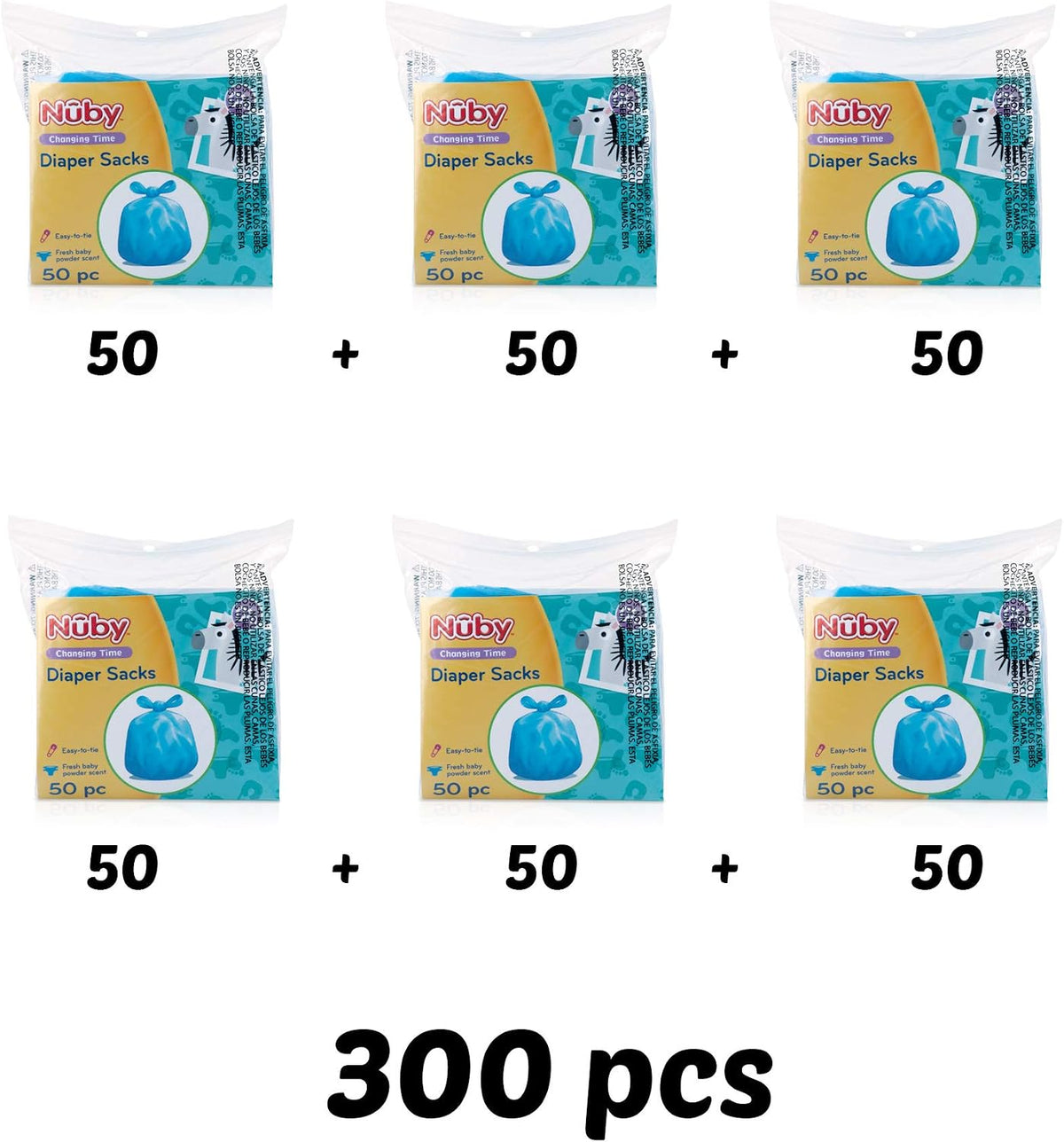 Nuby 50-Piece Diaper Sacks, 50 Count (Pack of 1)