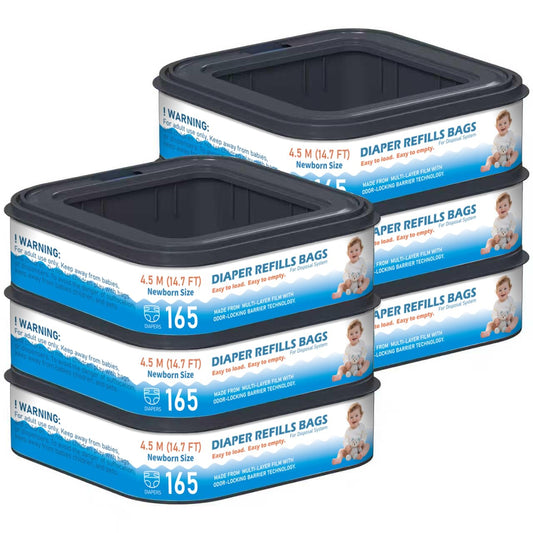 Standard Square Refills Disposal Bags Refill Compatible with Diaper Genie Compact, Select, Classic Version Pails, Hold Up to 165 Newborn-Sized Diapers Per Refill, 6 Packs