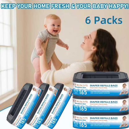 Standard Square Refills Disposal Bags Refill Compatible with Diaper Genie Compact, Select, Classic Version Pails, Hold Up to 165 Newborn-Sized Diapers Per Refill, 6 Packs