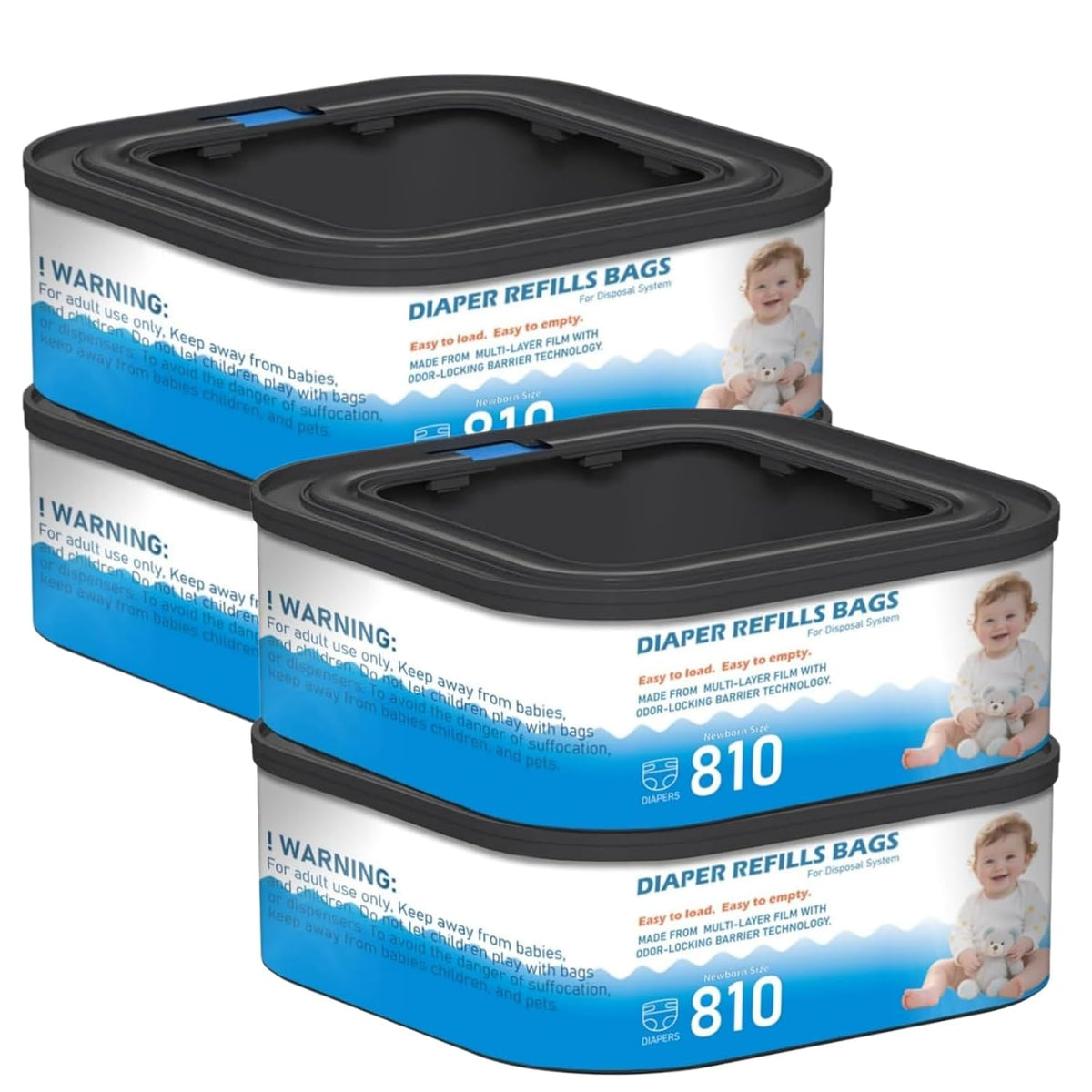 Standard Square Refills Disposal Bags Refill Compatible with Diaper Genie Compact, Select, Classic Version Pails, Hold Up to 165 Newborn-Sized Diapers Per Refill, 6 Packs