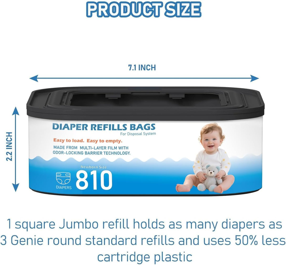 Standard Square Refills Disposal Bags Refill Compatible with Diaper Genie Compact, Select, Classic Version Pails, Hold Up to 165 Newborn-Sized Diapers Per Refill, 6 Packs