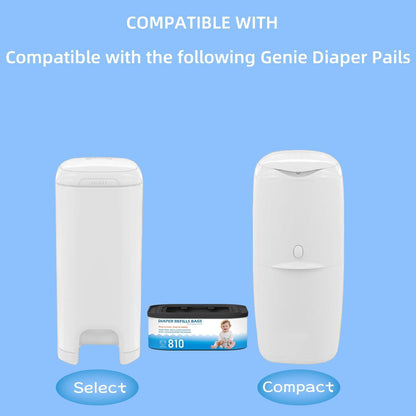 Standard Square Refills Disposal Bags Refill Compatible with Diaper Genie Compact, Select, Classic Version Pails, Hold Up to 165 Newborn-Sized Diapers Per Refill, 6 Packs