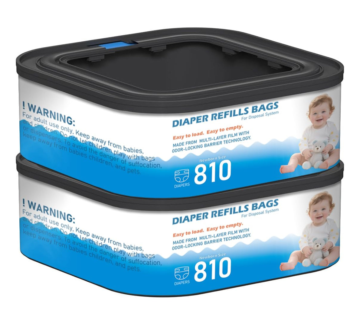 Standard Square Refills Disposal Bags Refill Compatible with Diaper Genie Compact, Select, Classic Version Pails, Hold Up to 165 Newborn-Sized Diapers Per Refill, 6 Packs