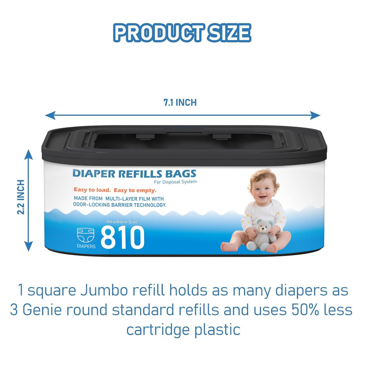 Standard Square Refills Disposal Bags Refill Compatible with Diaper Genie Compact, Select, Classic Version Pails, Hold Up to 165 Newborn-Sized Diapers Per Refill, 6 Packs