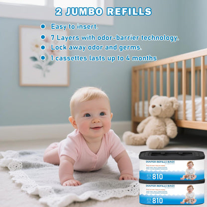 Standard Square Refills Disposal Bags Refill Compatible with Diaper Genie Compact, Select, Classic Version Pails, Hold Up to 165 Newborn-Sized Diapers Per Refill, 6 Packs