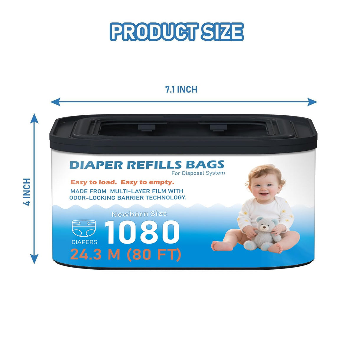 Standard Square Refills Disposal Bags Refill Compatible with Diaper Genie Compact, Select, Classic Version Pails, Hold Up to 165 Newborn-Sized Diapers Per Refill, 6 Packs