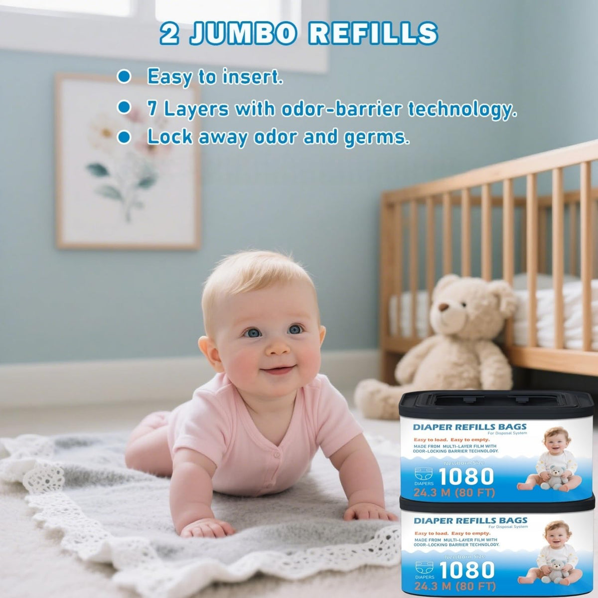 Standard Square Refills Disposal Bags Refill Compatible with Diaper Genie Compact, Select, Classic Version Pails, Hold Up to 165 Newborn-Sized Diapers Per Refill, 6 Packs