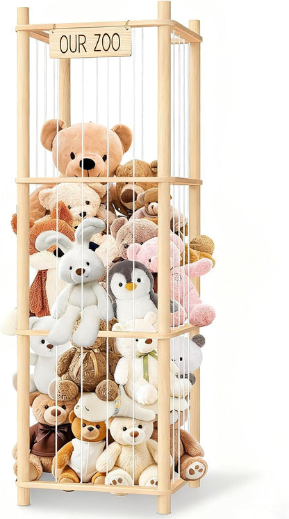 Stuffed Animal Storage & Organizer – Wooden Zoo Cage Display Shelf for Large Plush Toy Storage, Kids Room & Bedroom Decor