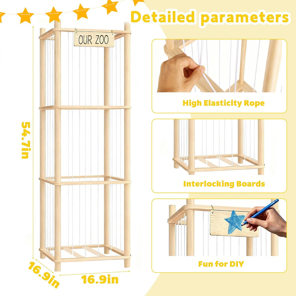Stuffed Animal Storage & Organizer – Wooden Zoo Cage Display Shelf for Large Plush Toy Storage, Kids Room & Bedroom Decor