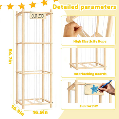 Stuffed Animal Storage & Organizer – Wooden Zoo Cage Display Shelf for Large Plush Toy Storage, Kids Room & Bedroom Decor