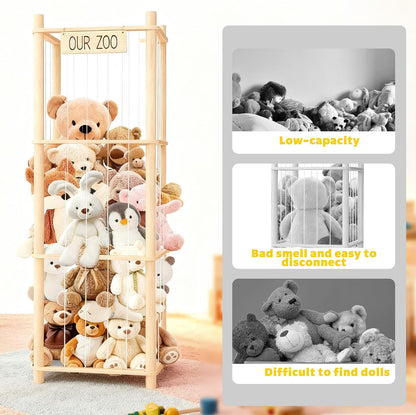 Stuffed Animal Storage & Organizer – Wooden Zoo Cage Display Shelf for Large Plush Toy Storage, Kids Room & Bedroom Decor