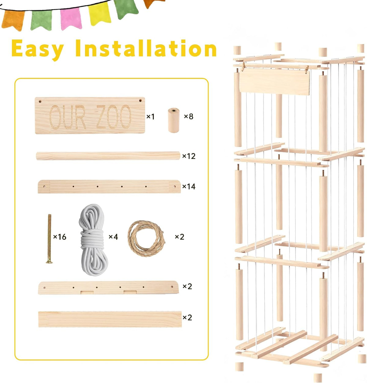 Stuffed Animal Storage & Organizer – Wooden Zoo Cage Display Shelf for Large Plush Toy Storage, Kids Room & Bedroom Decor