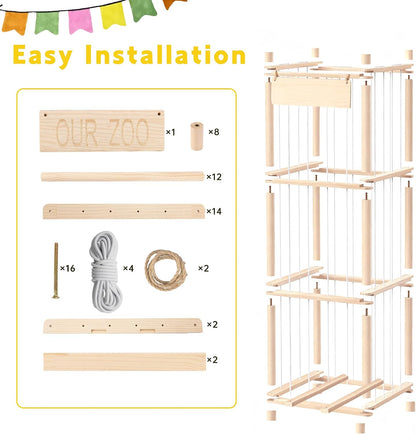 Stuffed Animal Storage & Organizer – Wooden Zoo Cage Display Shelf for Large Plush Toy Storage, Kids Room & Bedroom Decor