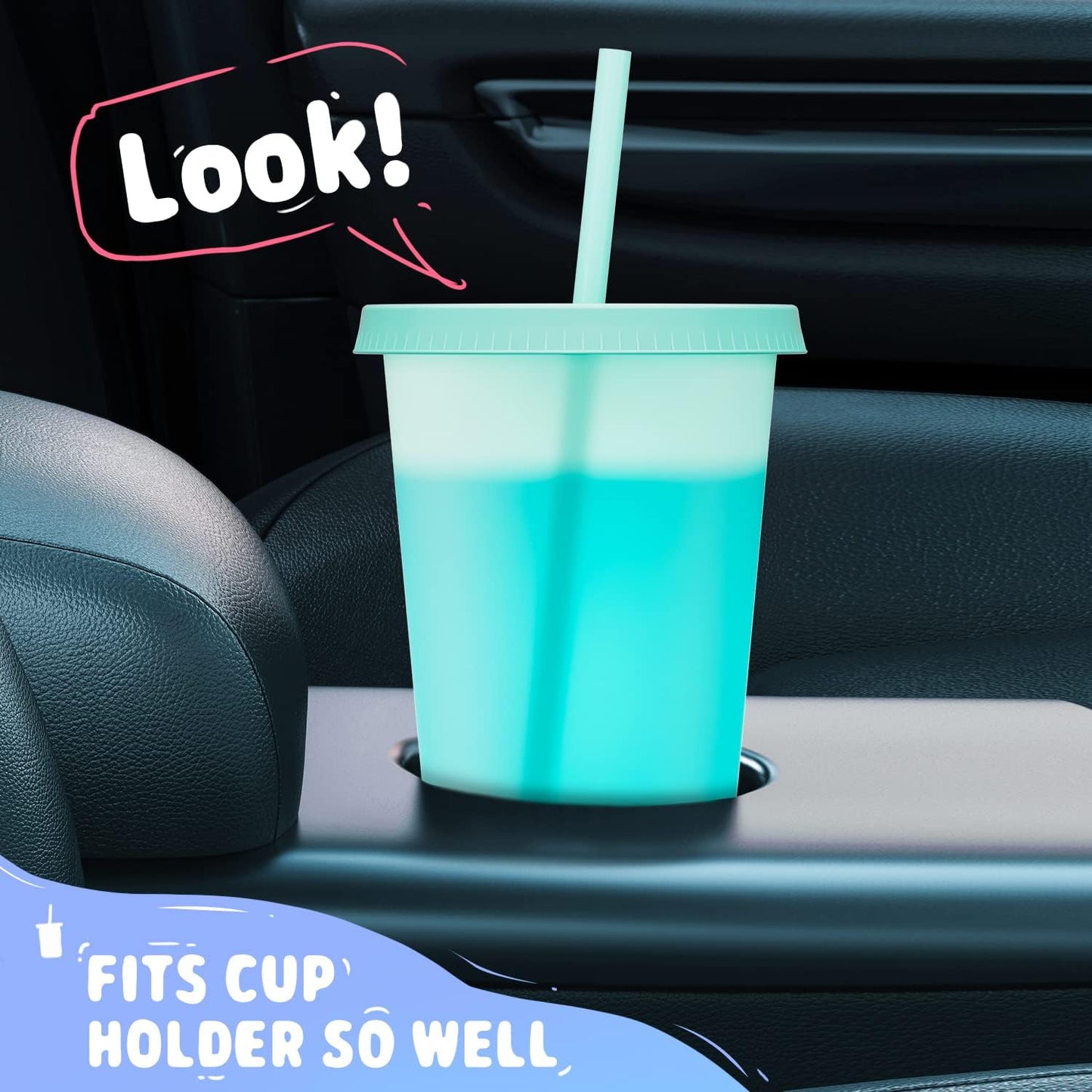 Plastic Cute Cold Cups with Lids and Straws Bulk for Iced Coffee - 6 Pack 24 oz Color Changing Reusable for Adults Kid Women Party