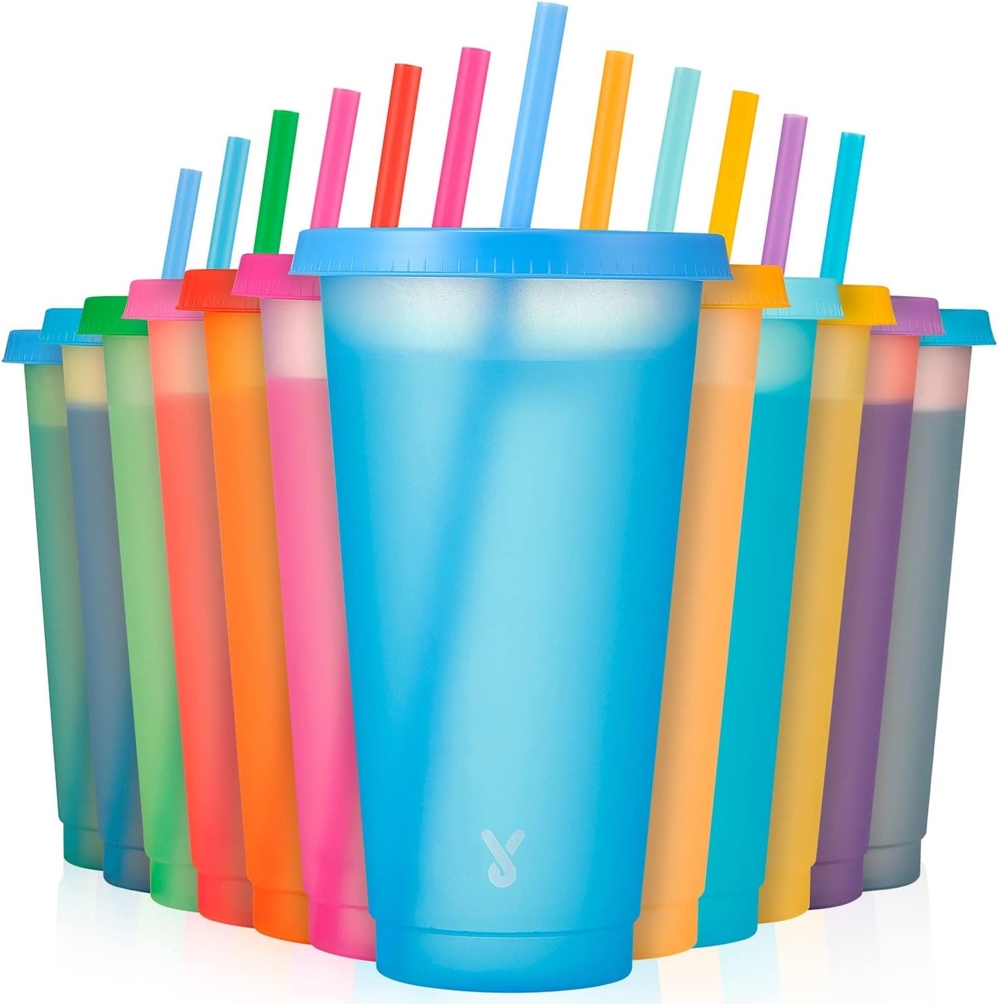 Plastic Cute Cold Cups with Lids and Straws Bulk for Iced Coffee - 6 Pack 24 oz Color Changing Reusable for Adults Kid Women Party
