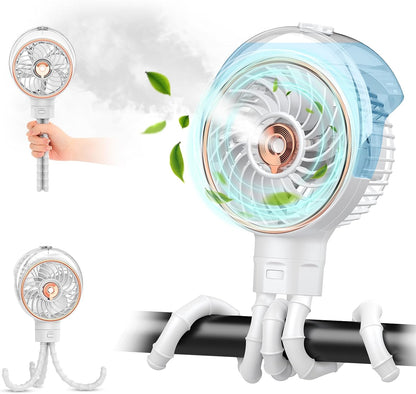 Portable Misting Stroller Fan with Detachable Tripod, Max 16H Rechargeable Clip on Fan for Baby Car Seat Crib, Quiet Cooling Fan for Theme Park Travel, Beach Essentials & Baby Registry Gifts