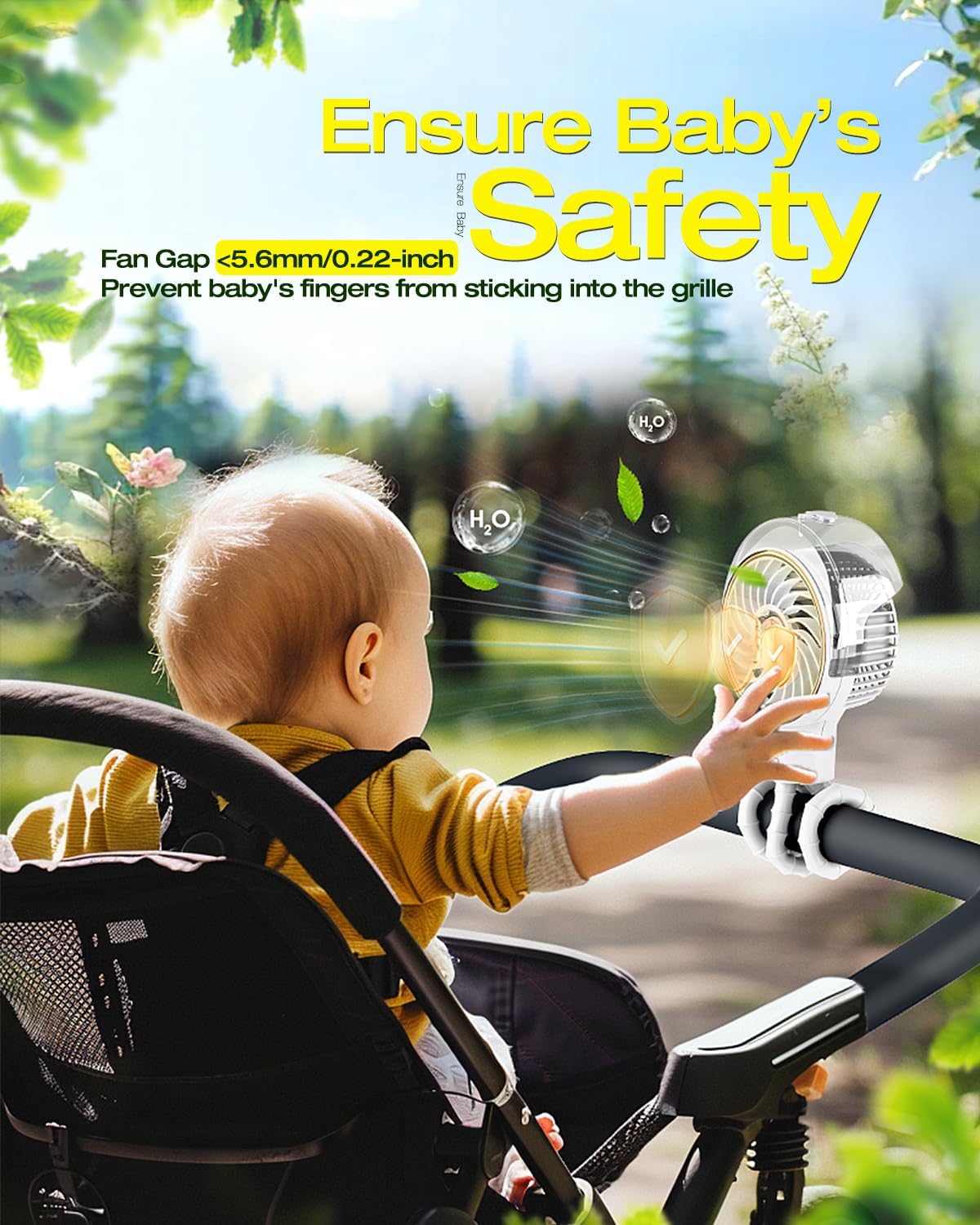 Portable Misting Stroller Fan with Detachable Tripod, Max 16H Rechargeable Clip on Fan for Baby Car Seat Crib, Quiet Cooling Fan for Theme Park Travel, Beach Essentials & Baby Registry Gifts
