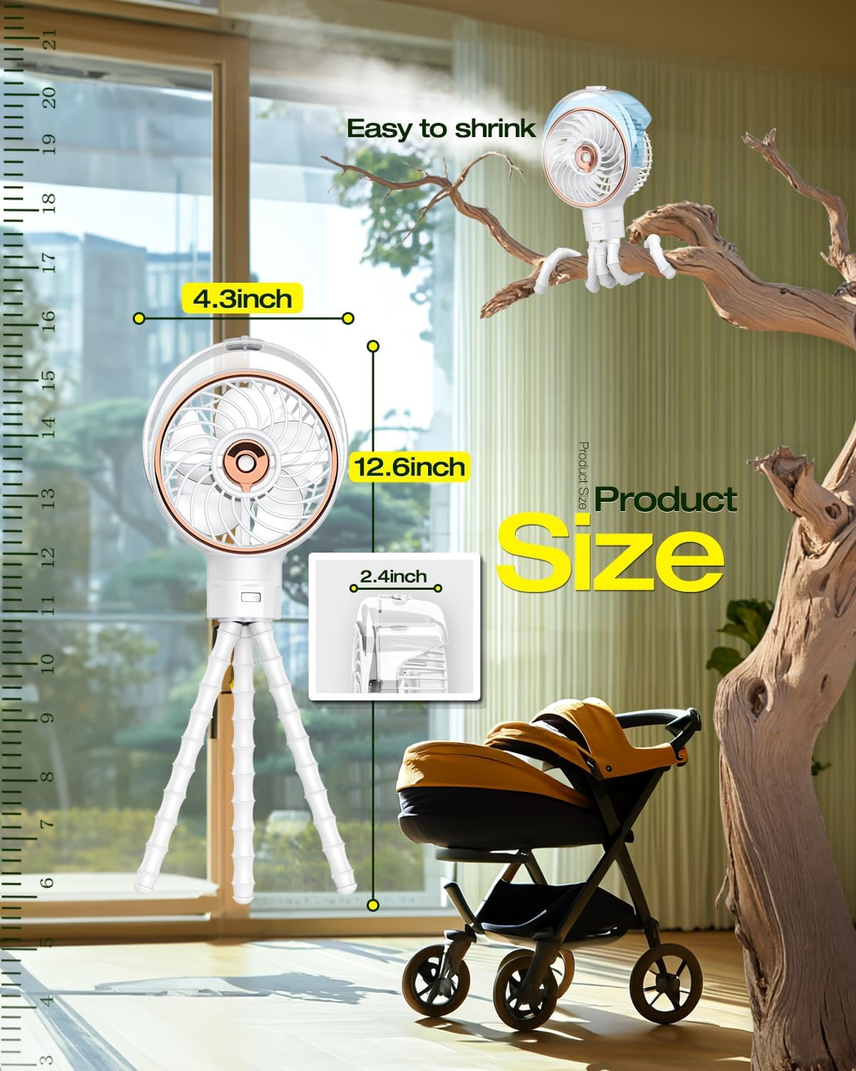 Portable Misting Stroller Fan with Detachable Tripod, Max 16H Rechargeable Clip on Fan for Baby Car Seat Crib, Quiet Cooling Fan for Theme Park Travel, Beach Essentials & Baby Registry Gifts