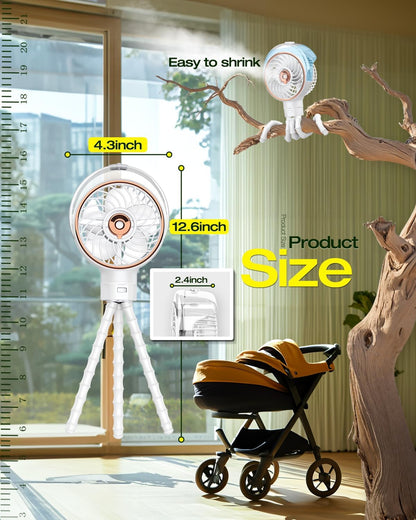 Portable Misting Stroller Fan with Detachable Tripod, Max 16H Rechargeable Clip on Fan for Baby Car Seat Crib, Quiet Cooling Fan for Theme Park Travel, Beach Essentials & Baby Registry Gifts