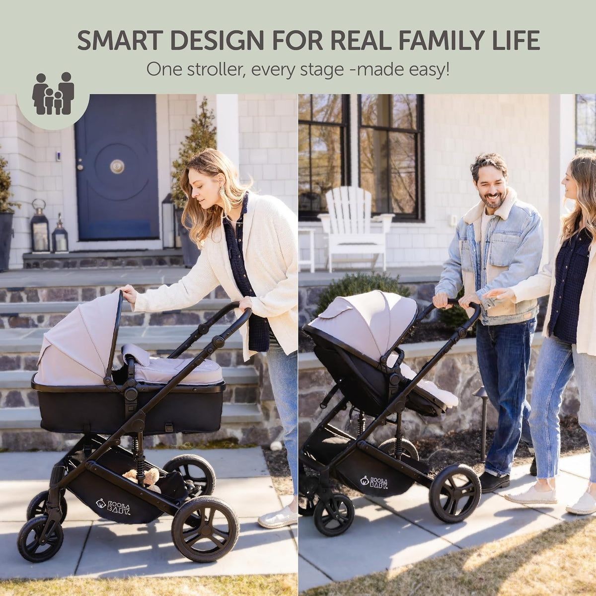 2-in-1 Foldable Baby Stroller – Newborn to Toddler Stroller with Extendable Canopy, 5-Point Harness & Large Storage Basket – One Hand Fold