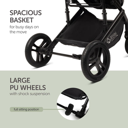 2-in-1 Foldable Baby Stroller – Newborn to Toddler Stroller with Extendable Canopy, 5-Point Harness & Large Storage Basket – One Hand Fold