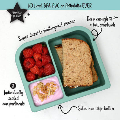 Unbreakable Silicone Lunch Box for Kids and Adults - Leak Proof Divided Bento Box (Plum)