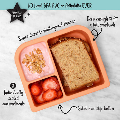 Unbreakable Silicone Lunch Box for Kids and Adults - Leak Proof Divided Bento Box (Plum)