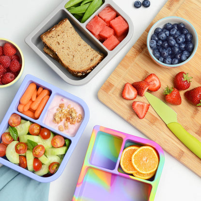 Unbreakable Silicone Lunch Box for Kids and Adults - Leak Proof Divided Bento Box (Plum)