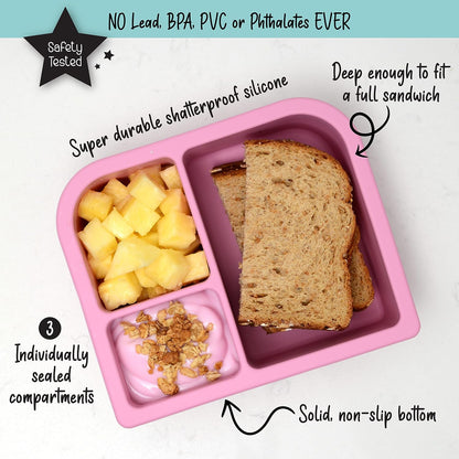 Unbreakable Silicone Lunch Box for Kids and Adults - Leak Proof Divided Bento Box (Plum)