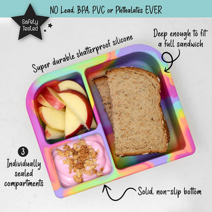Unbreakable Silicone Lunch Box for Kids and Adults - Leak Proof Divided Bento Box (Plum)
